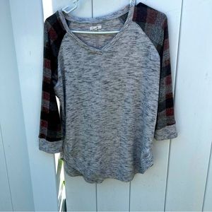 Maurices Medium Gray and Plaid Blouse